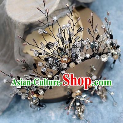 Handmade Baroque Princess Black Crystal Royal Crown Children Hair Clasp Hair Accessories for Kids