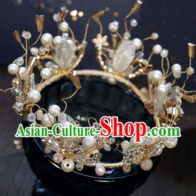 Handmade Baroque Princess Crystal Beads Royal Crown Children Hair Clasp Hair Accessories for Kids