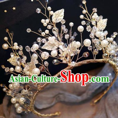 Handmade Baroque Princess Rhinestone Leaf Royal Crown Children Hair Clasp Hair Accessories for Kids
