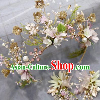 Handmade Baroque Princess Lilac Flowers Royal Crown Children Hair Clasp Hair Accessories for Kids