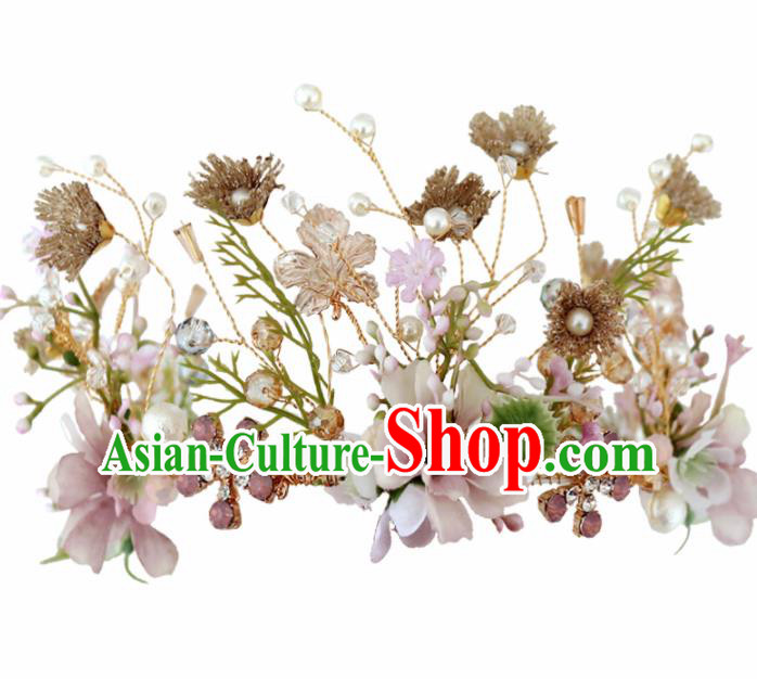 Handmade Baroque Princess Lilac Flowers Royal Crown Children Hair Clasp Hair Accessories for Kids