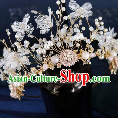 Handmade Baroque Princess Lace Butterfly Royal Crown Children Hair Clasp Hair Accessories for Kids