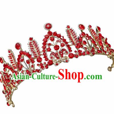 Handmade Baroque Princess Red Crystal Royal Crown Children Hair Accessories for Kids