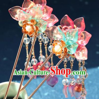 Traditional Chinese Hanfu Pink Lotus Tassel Hair Clip Ancient Court Princess Hairpins Hair Accessories for Kids