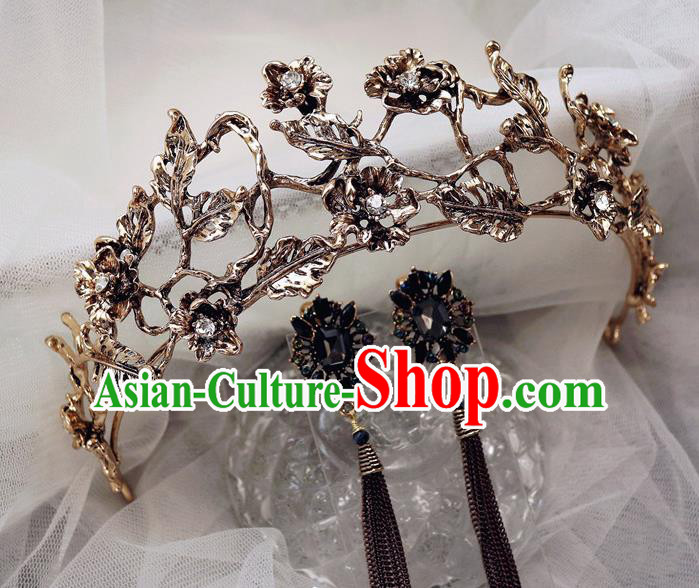 Handmade Baroque Princess Golden Leaf Royal Crown Children Hair Accessories for Kids Handmade Baroque Princess Golden Leaf Royal Crown Children Hair Accessories for Kids