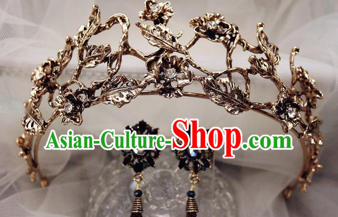 Handmade Baroque Princess Golden Leaf Royal Crown Children Hair Accessories for Kids Handmade Baroque Princess Golden Leaf Royal Crown Children Hair Accessories for Kids