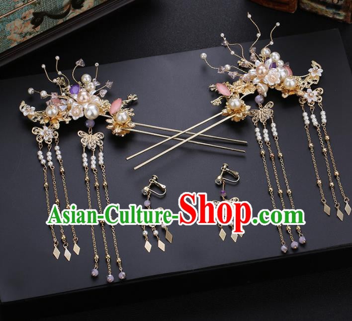 Traditional Chinese Wedding Hair Comb Handmade Ancient Bride Hairpins Hair Accessories Complete Set Traditional Chinese Wedding Hair Comb Handmade Ancient Bride Hairpins Hair Accessories Complete Set
