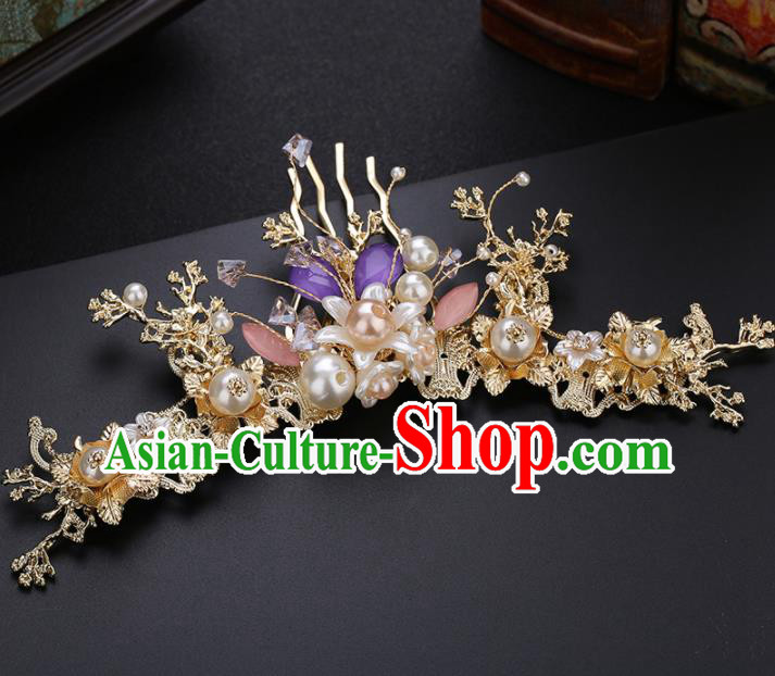 Traditional Chinese Wedding Hair Comb Handmade Ancient Bride Hairpins Hair Accessories Complete Set Traditional Chinese Wedding Hair Comb Handmade Ancient Bride Hairpins Hair Accessories Complete Set