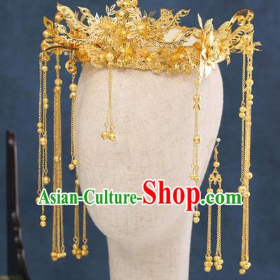 Traditional Chinese Wedding Tassel Phoenix Coronet Handmade Ancient Bride Hairpins Hair Accessories Complete Set