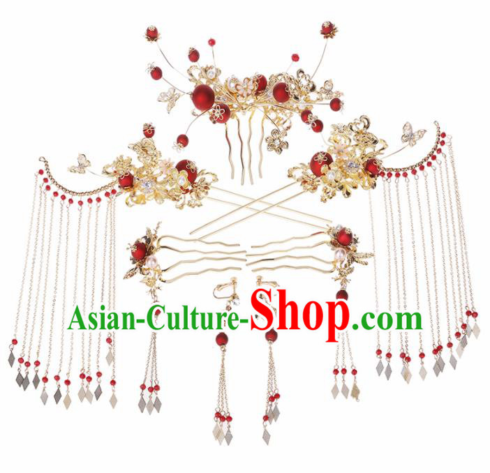 Traditional Chinese Wedding Handmade Hair Comb Ancient Bride Hairpins Hair Accessories Complete Set Traditional Chinese Wedding Handmade Hair Comb Ancient Bride Hairpins Hair Accessories Complete Set