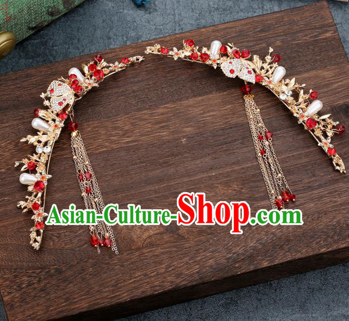 Traditional Chinese Wedding Handmade Crystal Hair Comb Ancient Bride Hairpins Hair Accessories Complete Set Traditional Chinese Wedding Handmade Crystal Hair Comb Ancient Bride Hairpins Hair Accessories Complete Set