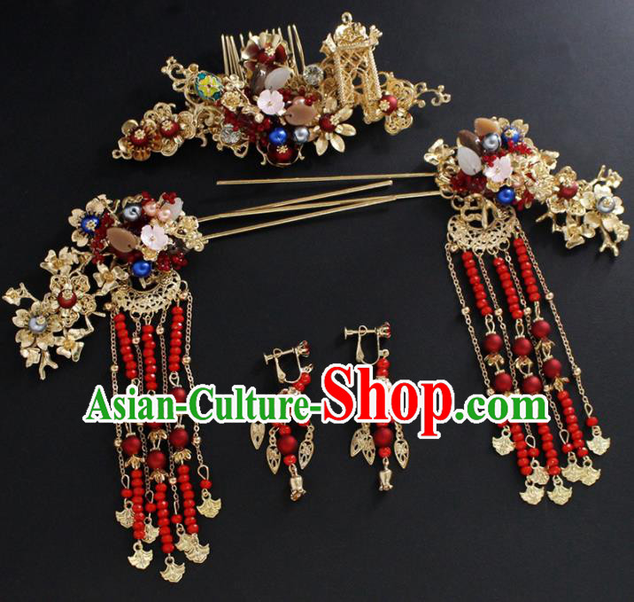 Traditional Chinese Wedding Handmade Hair Comb Ancient Bride Hairpins Hair Accessories Complete Set Traditional Chinese Wedding Handmade Hair Comb Ancient Bride Hairpins Hair Accessories Complete Set