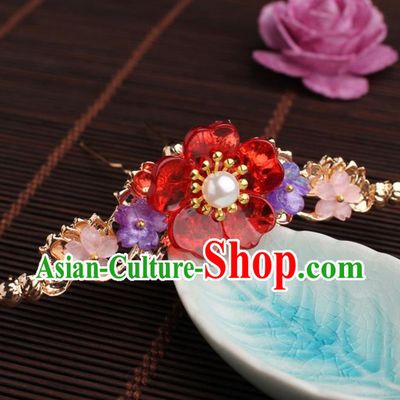 Traditional Chinese Hanfu Red Plum Hair Clip Ancient Court Princess Hairpins Handmade Hair Accessories for Women