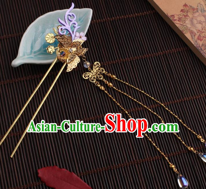 Traditional Chinese Hanfu Golden Butterfly Tassel Hair Clip Ancient Court Princess Hairpins Handmade Hair Accessories for Women Traditional Chinese Hanfu Golden Butterfly Tassel Hair Clip Ancient Court Princess Hairpins Handmade Hair Accessories for Women