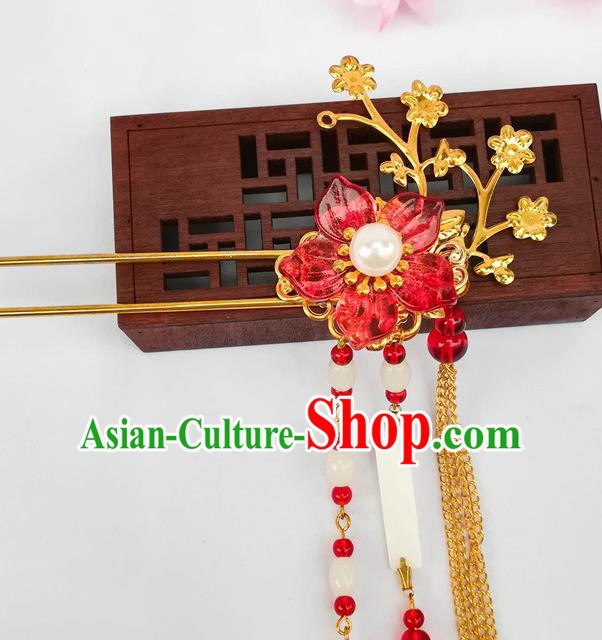 Traditional Chinese Hanfu Red Plum Hair Clip Ancient Court Princess Hairpins Hair Accessories for Women