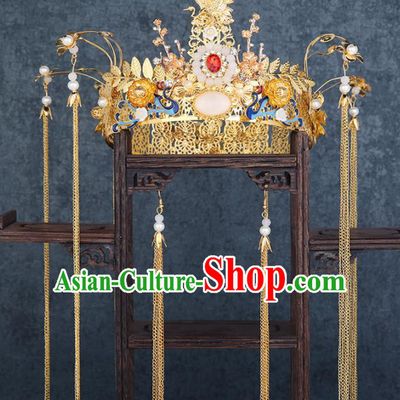 Traditional Chinese Wedding Handmade Crane Phoenix Coronet Ancient Bride Hairpins Hair Accessories Complete Set