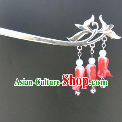 Traditional Chinese Hanfu Bells Tassel Red Hair Clip Ancient Court Princess Hairpins Hair Accessories for Women