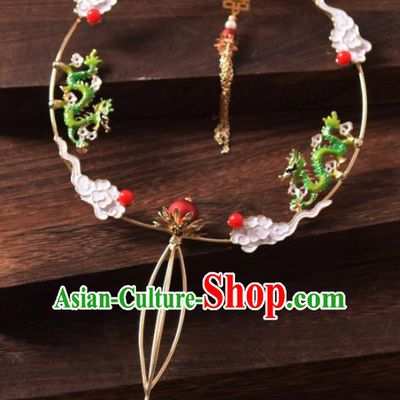 Traditional Chinese Handmade Wedding Cloisonne Dragon Round Fans Ancient Bride Palace Fan for Women