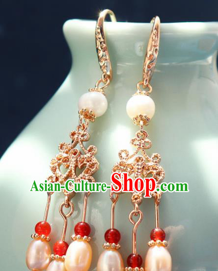 Traditional Chinese Handmade Pearls Tassel Earrings Ancient Hanfu Ear Accessories for Women Traditional Chinese Handmade Pearls Tassel Earrings Ancient Hanfu Ear Accessories for Women
