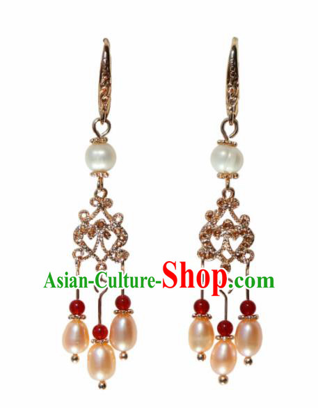 Traditional Chinese Handmade Pearls Tassel Earrings Ancient Hanfu Ear Accessories for Women Traditional Chinese Handmade Pearls Tassel Earrings Ancient Hanfu Ear Accessories for Women