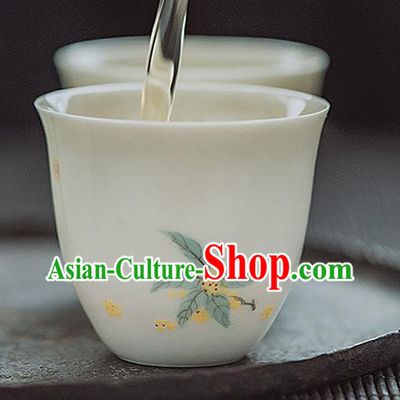 Chinese Classical Hand Printing Fragrans Jingdezhen Shi Tea Cup White Porcelain Ceramics Teacup