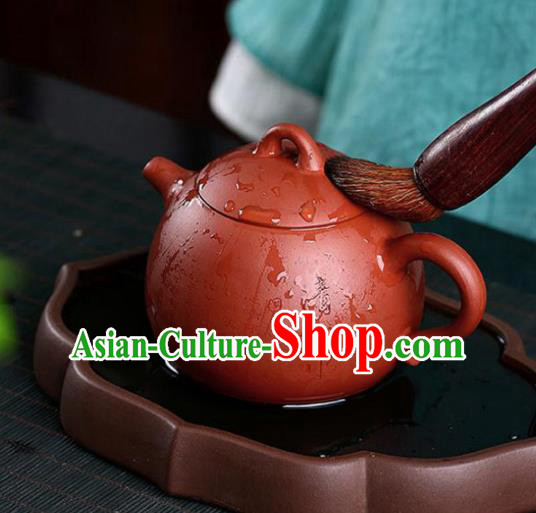 Traditional Chinese Handmade Zisha Teapot Dark Red Enameled Pottery Teapot Traditional Chinese Handmade Zisha Teapot Dark Red Enameled Pottery Teapot