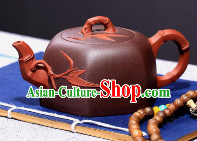 Traditional Chinese Handmade Carving Bamboo Zisha Teapot Dark Red Clay Pottery Teapot Traditional Chinese Handmade Carving Bamboo Zisha Teapot Dark Red Clay Pottery Teapot