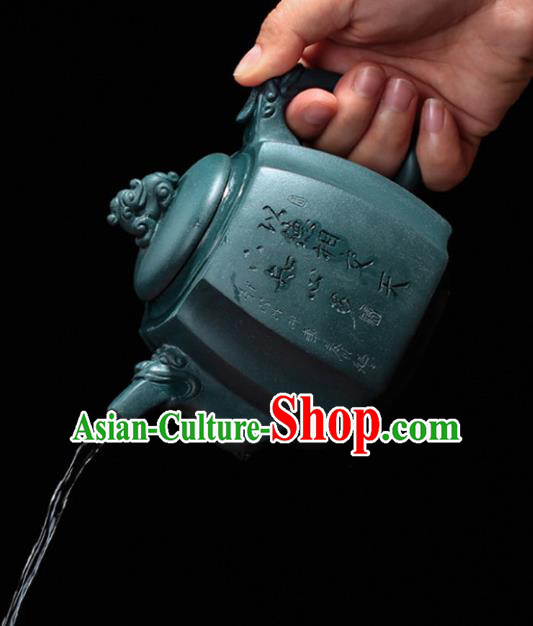 Traditional Chinese Handmade Carving Bamboo Zisha Teapot Green Clay Pottery Teapot