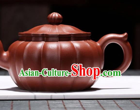 Traditional Chinese Handmade Carving Chrysanthemum Zisha Teapot Dark Red Clay Pottery Teapot Traditional Chinese Handmade Carving Chrysanthemum Zisha Teapot Dark Red Clay Pottery Teapot