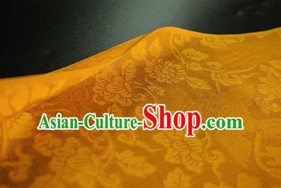 Traditional Chinese Classical Phoenix Flowers Pattern Yellow Silk Fabric Ancient Hanfu Dress Silk Cloth