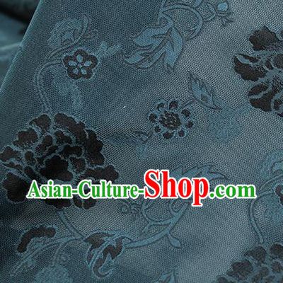 Traditional Chinese Classical Twine Peony Pattern Atrovirens Silk Fabric Ancient Hanfu Dress Silk Cloth