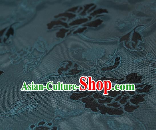 Traditional Chinese Classical Twine Peony Pattern Atrovirens Silk Fabric Ancient Hanfu Dress Silk Cloth Traditional Chinese Classical Twine Peony Pattern Atrovirens Silk Fabric Ancient Hanfu Dress Silk Cloth