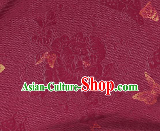Traditional Chinese Classical Butterfly Pattern Wine Red Silk Fabric Ancient Hanfu Dress Silk Cloth Traditional Chinese Classical Butterfly Pattern Wine Red Silk Fabric Ancient Hanfu Dress Silk Cloth