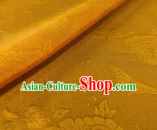 Traditional Chinese Classical Peony Butterfly Pattern Yellow Silk Fabric Ancient Hanfu Dress Silk Cloth Traditional Chinese Classical Peony Butterfly Pattern Yellow Silk Fabric Ancient Hanfu Dress Silk Cloth