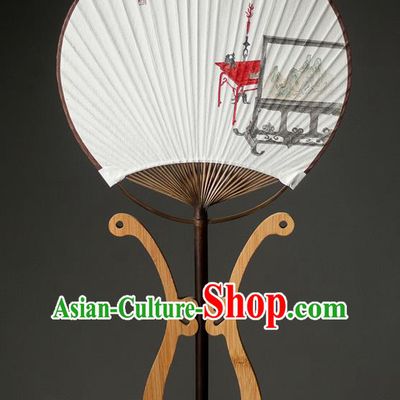 Traditional Chinese Handmade White Paper Palace Fans Handmade Painting Fans
