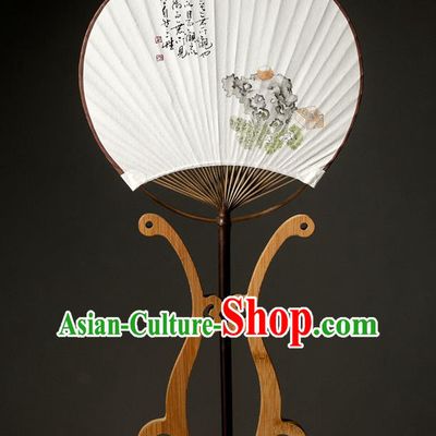 Traditional Chinese Handmade Paper Palace Fans Ink Painting Stone Fans
