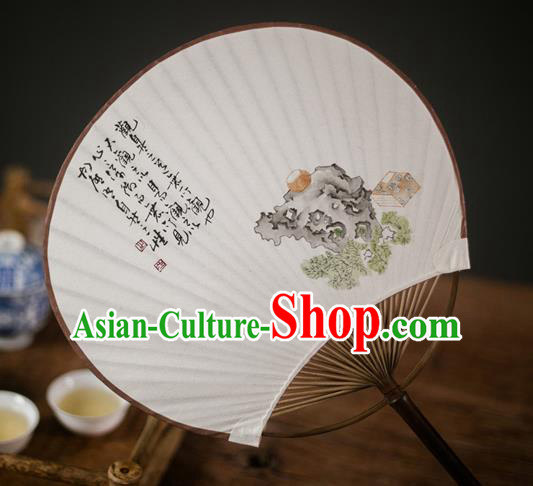 Traditional Chinese Handmade Paper Palace Fans Ink Painting Stone Fans Traditional Chinese Handmade Paper Palace Fans Ink Painting Stone Fans