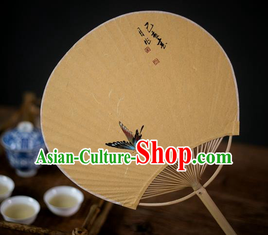 Traditional Chinese Handmade Yellow Paper Palace Fans Ink Painting Butterfly Fans Traditional Chinese Handmade Yellow Paper Palace Fans Ink Painting Butterfly Fans