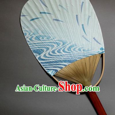 Traditional Chinese Handmade Blue Paper Palace Fans Bamboo Fans