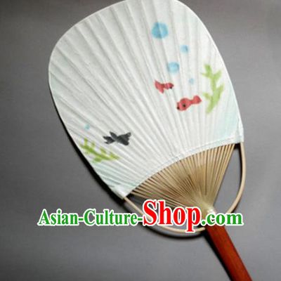 Traditional Chinese Handmade White Paper Palace Fans Bamboo Fans