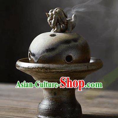 Chinese Classical Handmade Pottery Censer Dark Red Clay Incense Burner