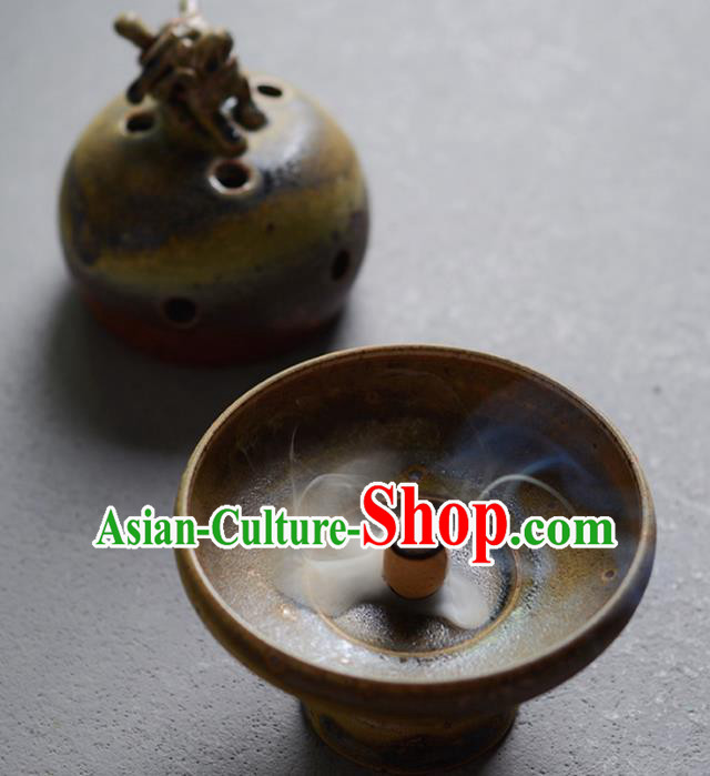 Chinese Classical Handmade Pottery Censer Dark Red Clay Incense Burner Chinese Classical Handmade Pottery Censer Dark Red Clay Incense Burner