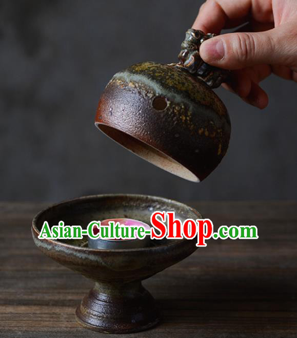 Chinese Classical Handmade Pottery Censer Dark Red Clay Incense Burner Chinese Classical Handmade Pottery Censer Dark Red Clay Incense Burner