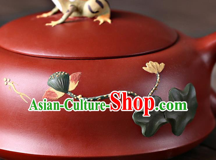 Traditional Chinese Handmade Kung Fu Zisha Teapot Carving Lotus Red Clay Pottery Teapot Traditional Chinese Handmade Kung Fu Zisha Teapot Carving Lotus Red Clay Pottery Teapot