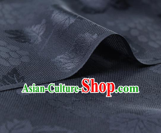 Traditional Chinese Classical Grape Pattern Navy Silk Fabric Ancient Hanfu Silk Cloth