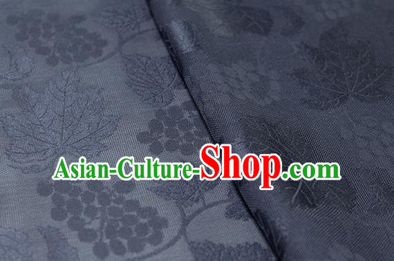 Traditional Chinese Classical Grape Pattern Navy Silk Fabric Ancient Hanfu Silk Cloth