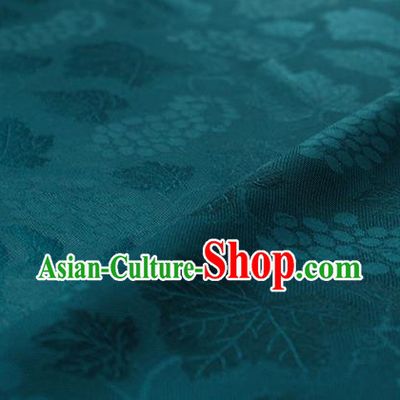 Traditional Chinese Classical Grape Pattern Deep Green Silk Fabric Ancient Hanfu Silk Cloth