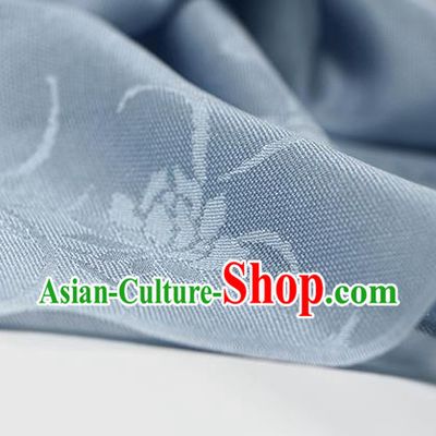 Traditional Chinese Classical Butterfly Lotus Pattern Light Blue Silk Fabric Ancient Hanfu Silk Cloth
