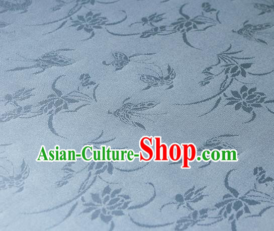 Traditional Chinese Classical Butterfly Lotus Pattern Light Blue Silk Fabric Ancient Hanfu Silk Cloth Traditional Chinese Classical Butterfly Lotus Pattern Light Blue Silk Fabric Ancient Hanfu Silk Cloth