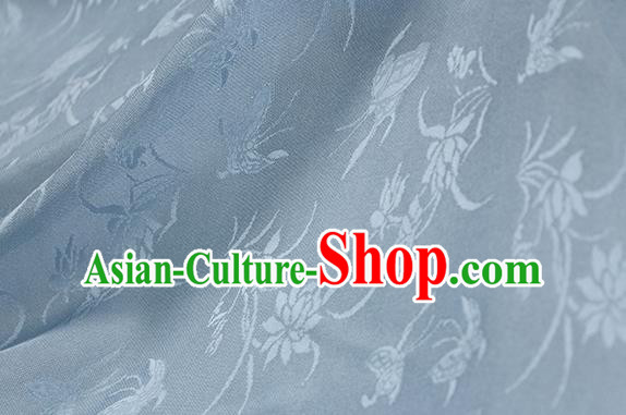 Traditional Chinese Classical Butterfly Lotus Pattern Light Blue Silk Fabric Ancient Hanfu Silk Cloth Traditional Chinese Classical Butterfly Lotus Pattern Light Blue Silk Fabric Ancient Hanfu Silk Cloth